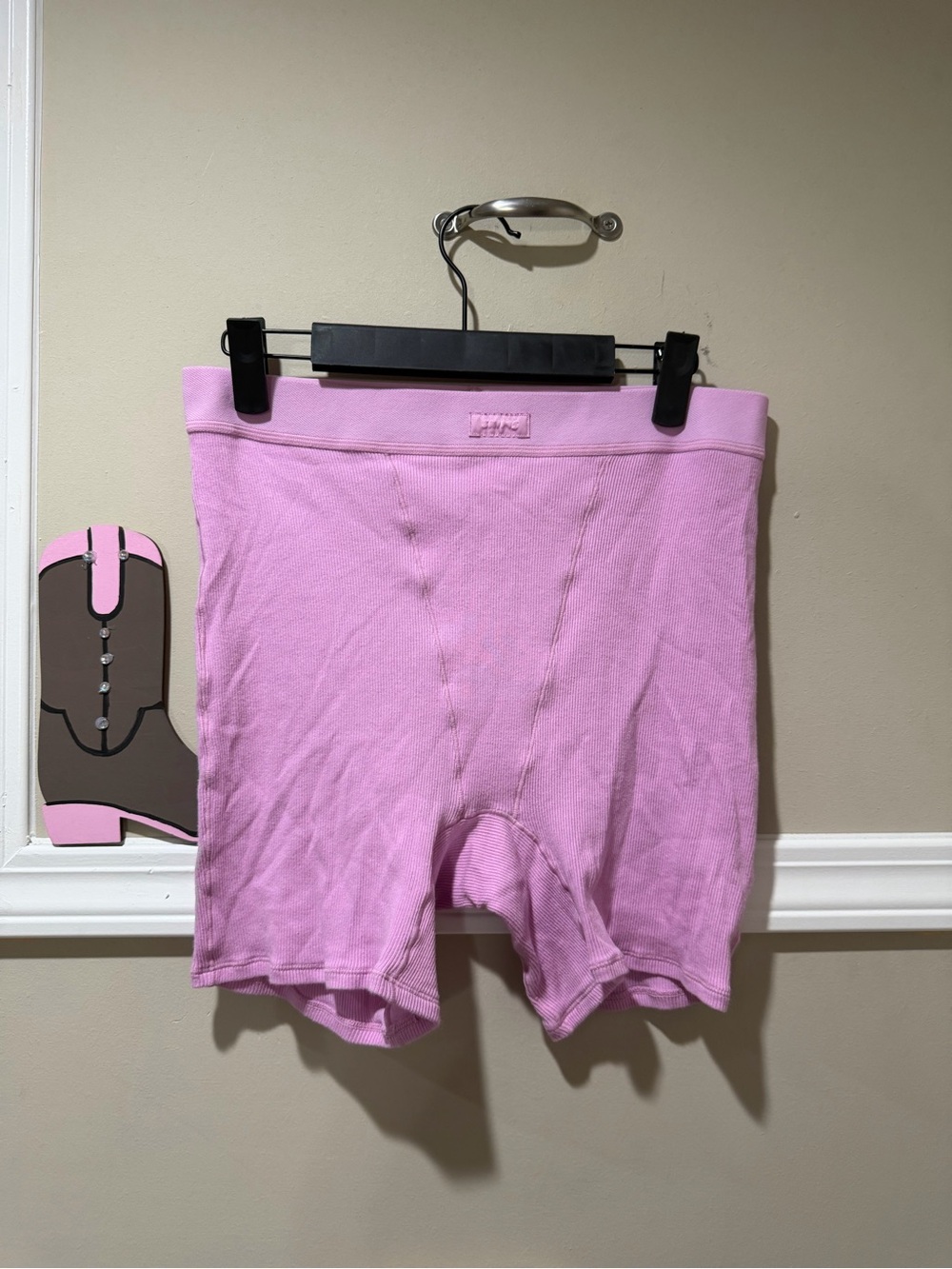 SKIMS Pink Ribbed High-Waist Bike Shorts